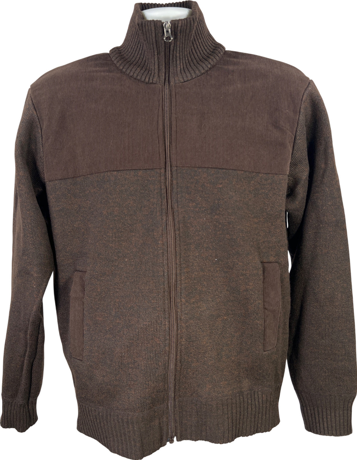 Izod Men’s Brown Long Sleeve Full Zip Lined Sweater Jacket - S