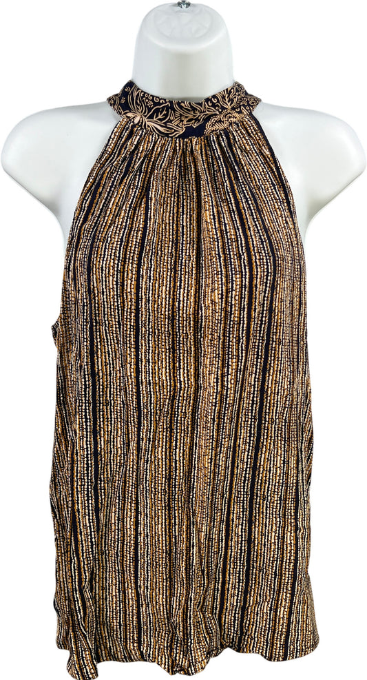 Liverpool Women’s Blue/Beige Sleeveless Tie Neck Blouse - S