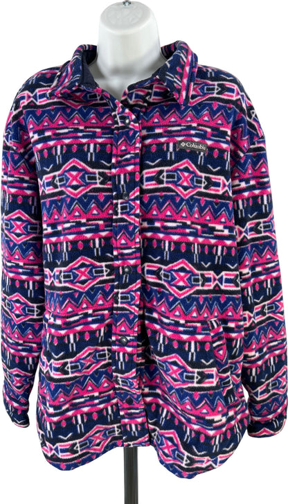 Columbia Women’s Blue/Pink Snap Button Long Sleeve Fleece Jacket - L
