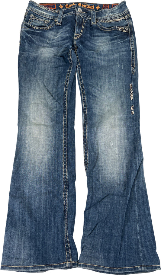 Rock Revival Women’s Medium Wash Rhinestone Alanis Bootcut Denim Jeans - 30