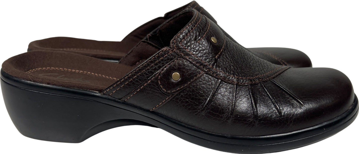 Clarks Women’s Brown Leather Slip On Clogs - 8