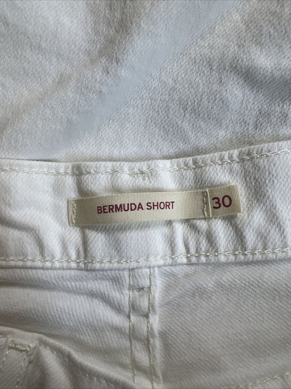 Levis Women's White Floral Embroidered Bermuda Denim Jean Shorts - 30
