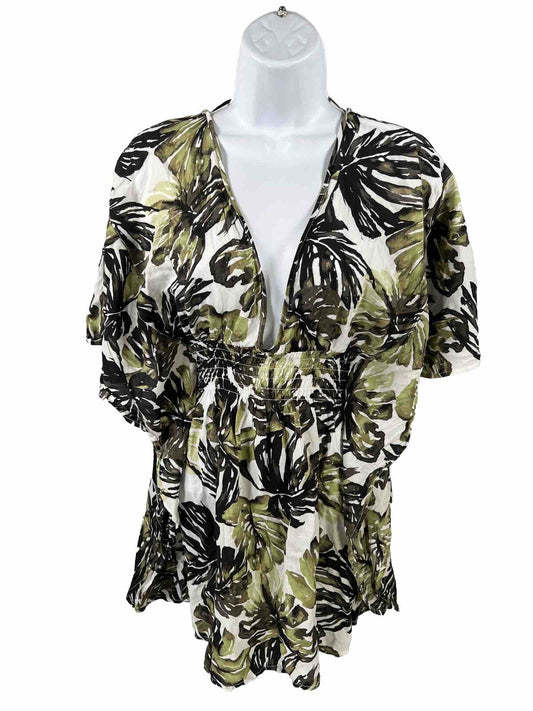 Abercrombie and Fitch Women's Green Palm Print Open Back Boho Top - XS/S