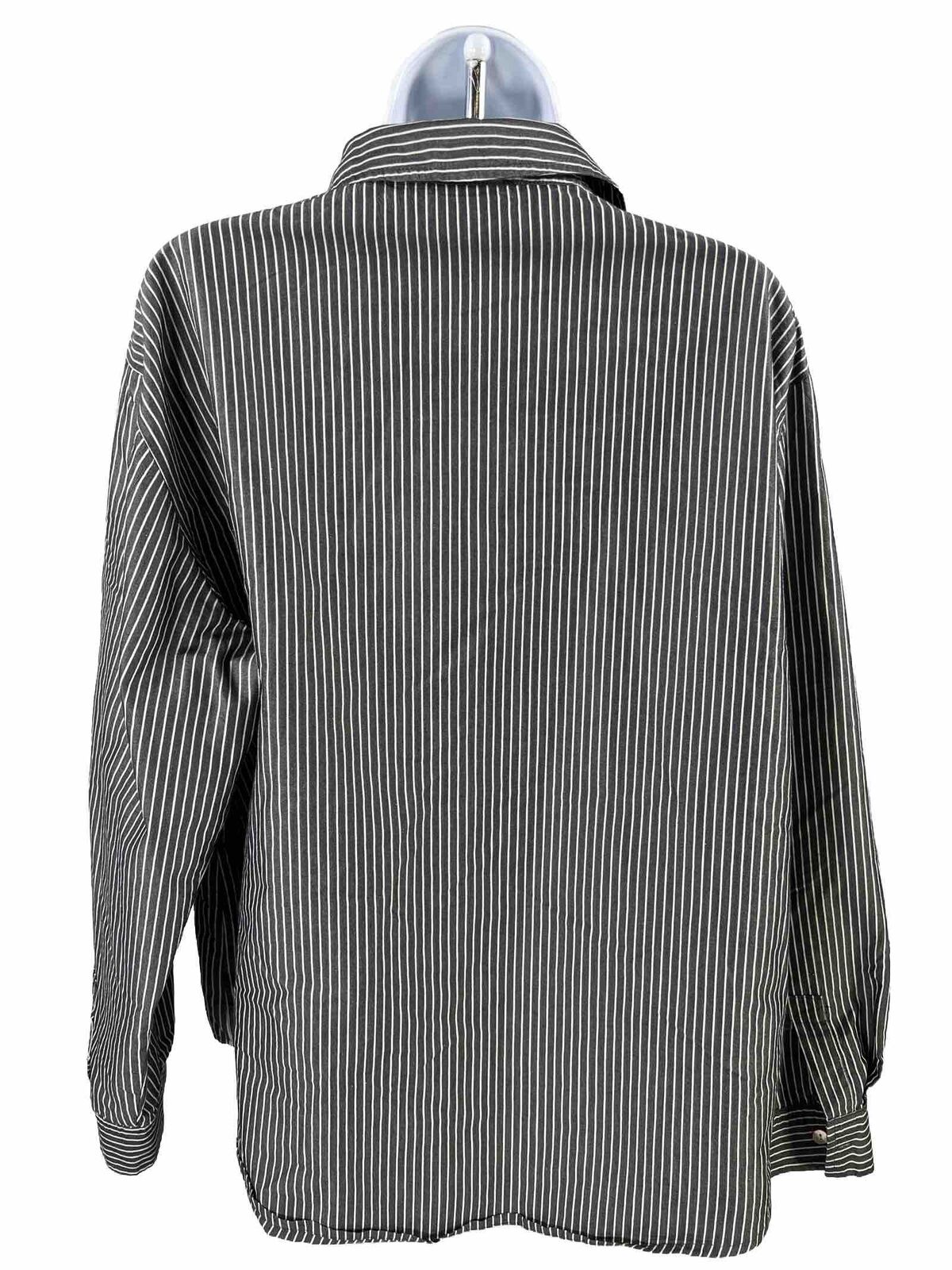 Chico's Women's Gray Striped Long Sleeve Button Up Top - 3/US 16
