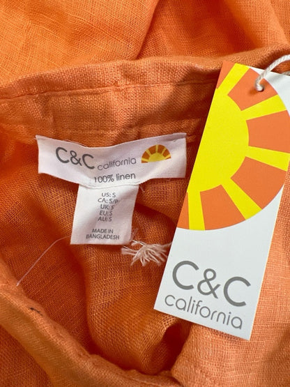 C and C California Women's Orange Linen Button Up Shirt - S