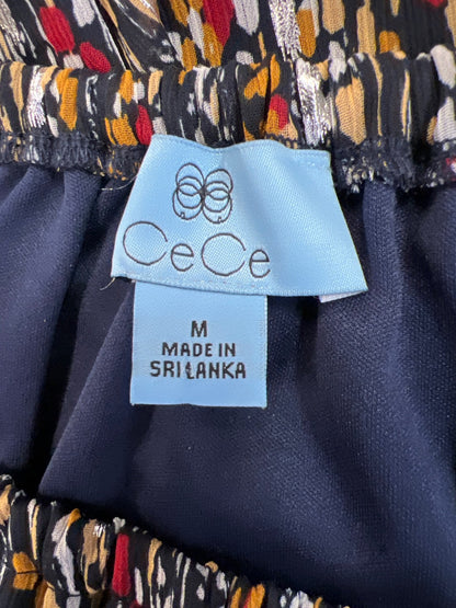 CeCe Women’s Blue/Red Long Sheer Sleeve Tie Front Blouse - M