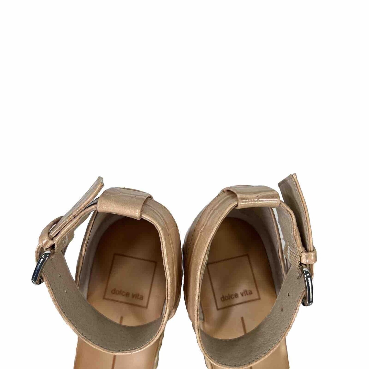 Dolce Vita Women's Beige/White Woven Open Toe Wedge Sandals - 7