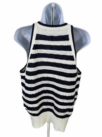 White House Black Market Women's Blue/White Striped Halter Sweater Tank - L
