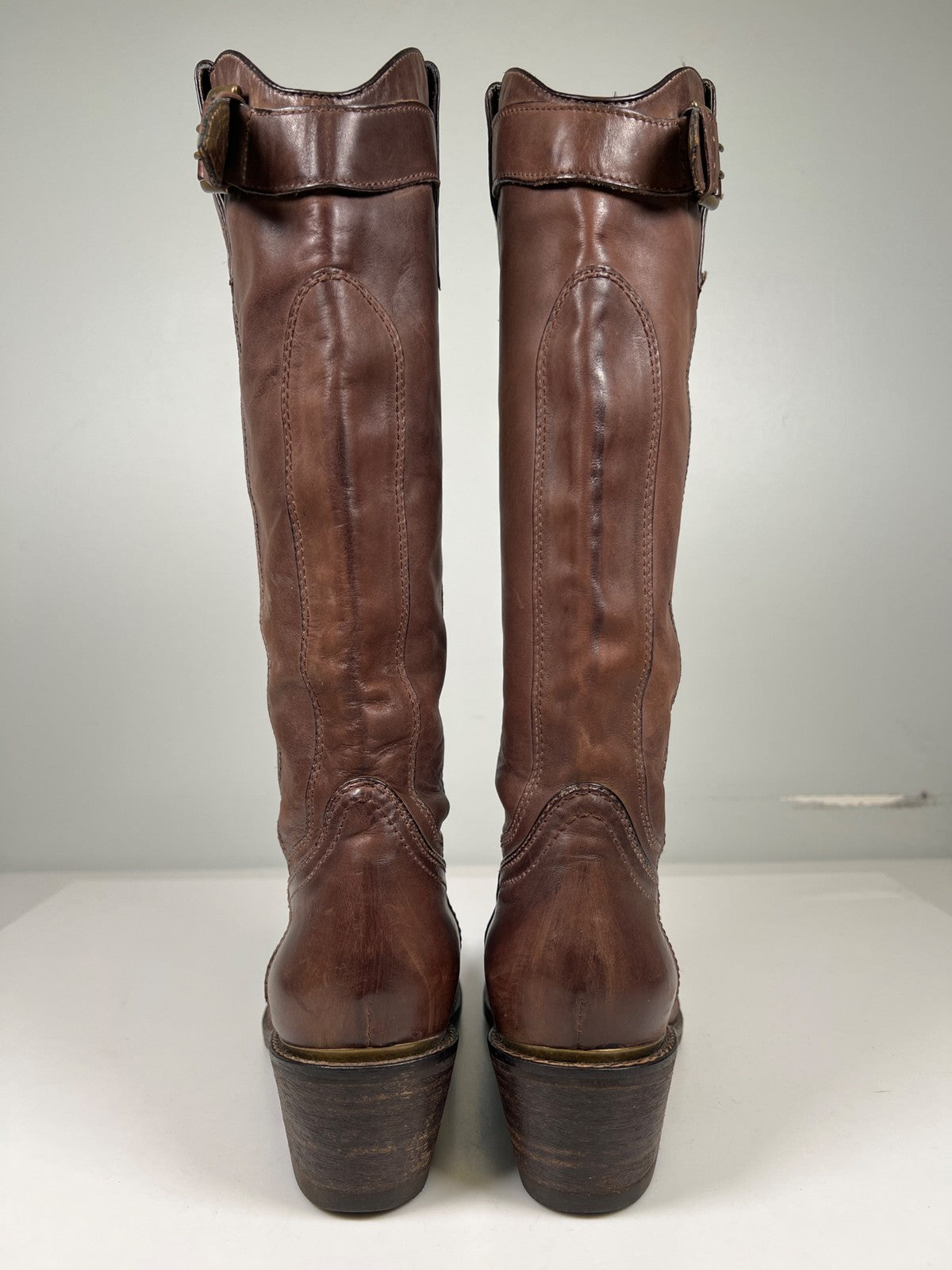 Janet and Janet Women’s Brown Leather Heeled Fashion Western Boots - 38/US 7