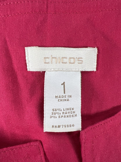 Chico’s Women’s Red/Pink Short Sleeve V-Neck T-Shirt Shift Dress - 1/US M