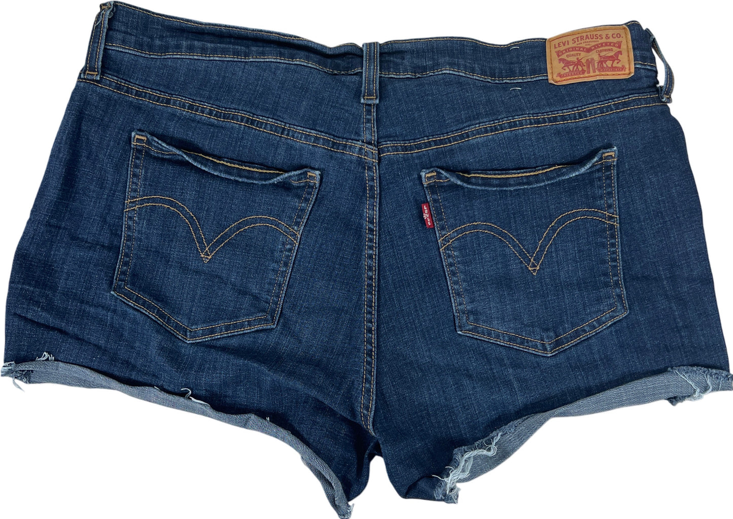 Levi’s Women’s Dark Wash Mid Length Cut Off Denim Jean Shorts - 33