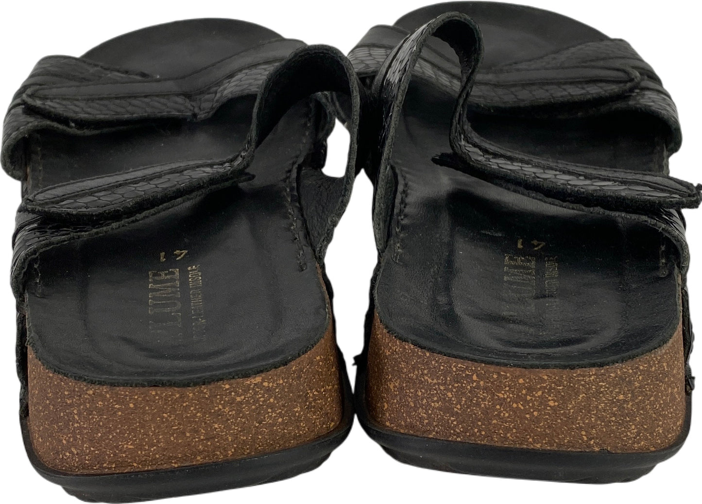 La Plume Women’s Black Leather Double Strap Slide Sandals - 41/US 10