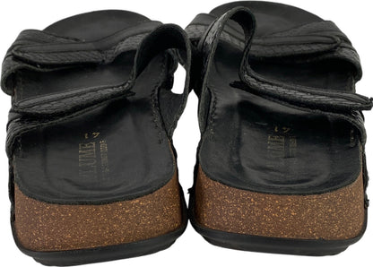 La Plume Women’s Black Leather Double Strap Slide Sandals - 41/US 10