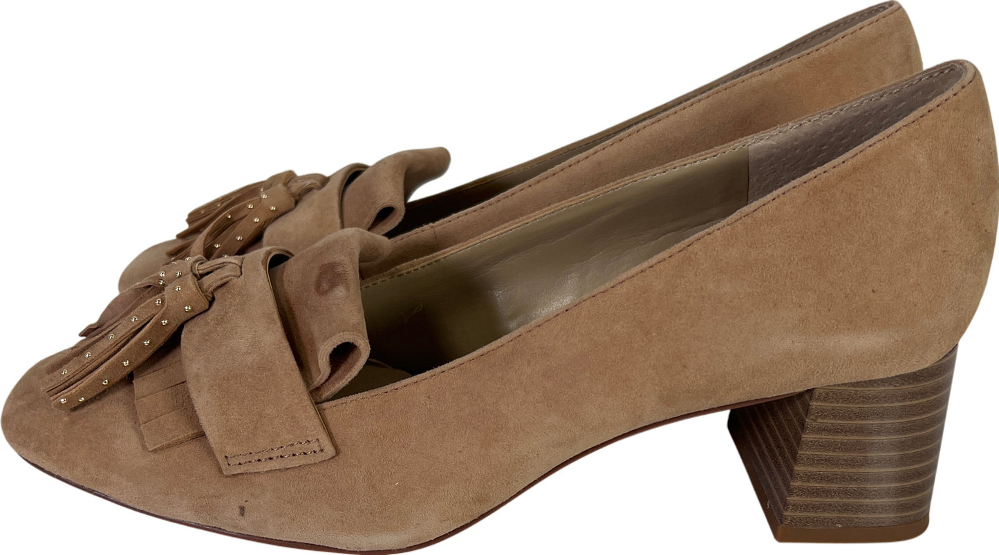 Enzo Angioini Women&#39;s Beige Fringe Block Heels - 7