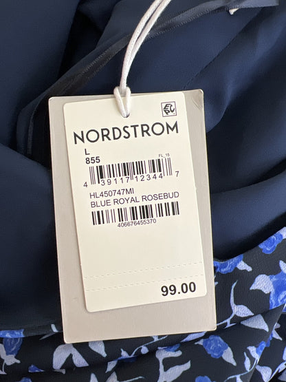 NEW Chelsea 28 Women’s Blue Floral Rosebud Faux Wrap Sleeveless Dress - L