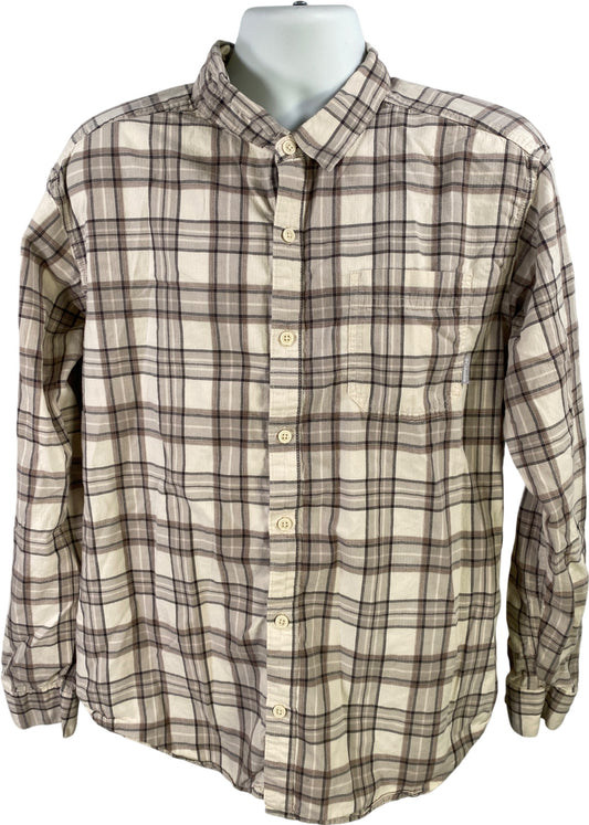 Columbia Men’s Ivory/Gray Plaid Long Sleeve Button Up Flannel Shirt - XL