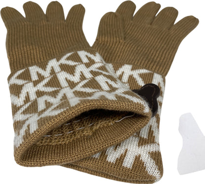 Michael Kors Women’s Brown Logo Cuffed Knit Gloves - One Size