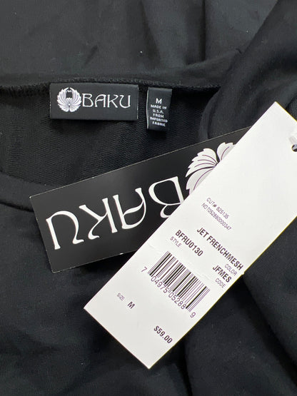 Baku Women’s Black 3/4 Ruffle Sleeve Jet French Mesh Blouse - M