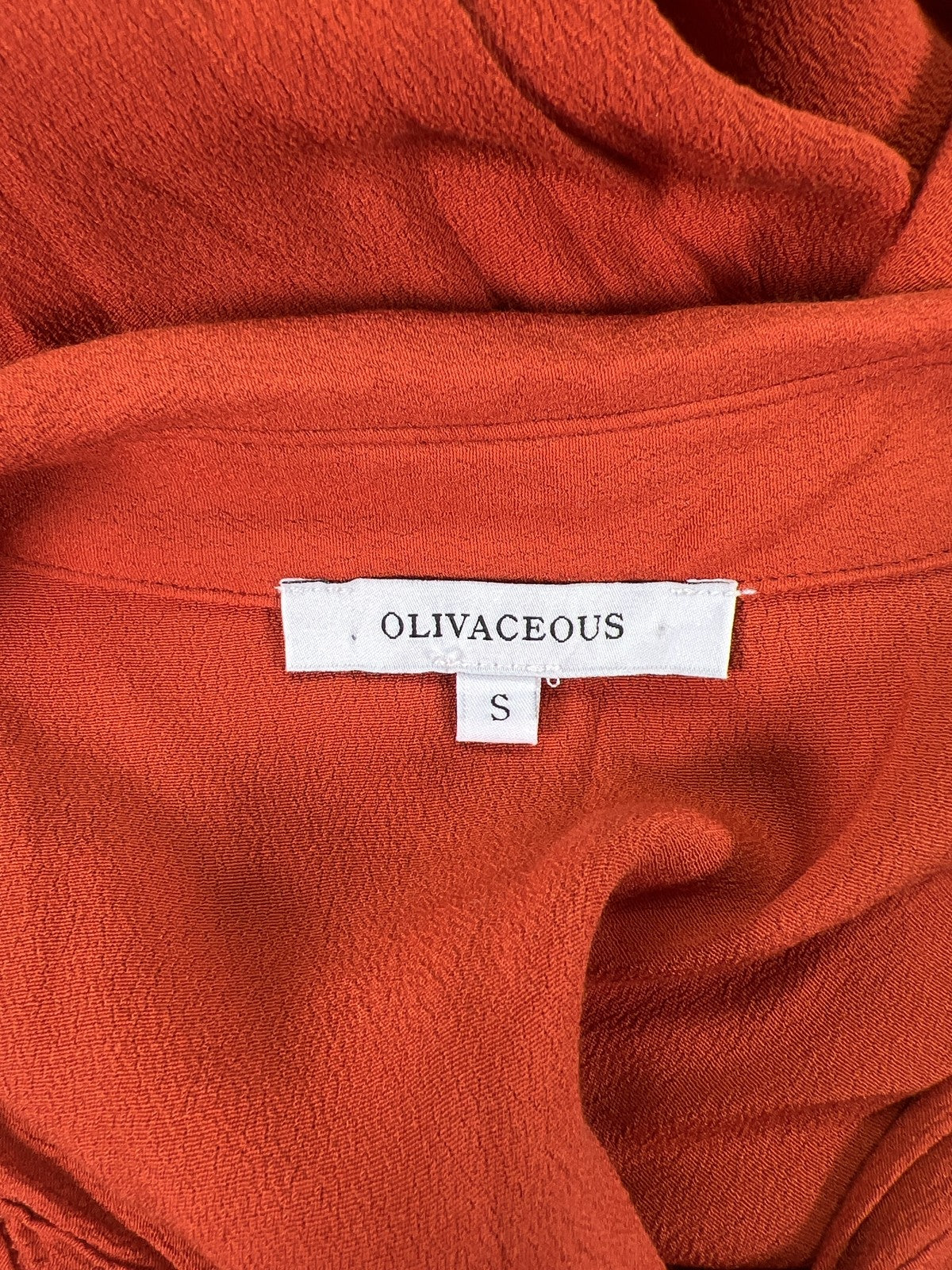 Olivaceous Women's Orange Long Sleeve Button Up Tie Waist Dress - S