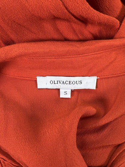 Olivaceous Women's Orange Long Sleeve Button Up Tie Waist Dress - S