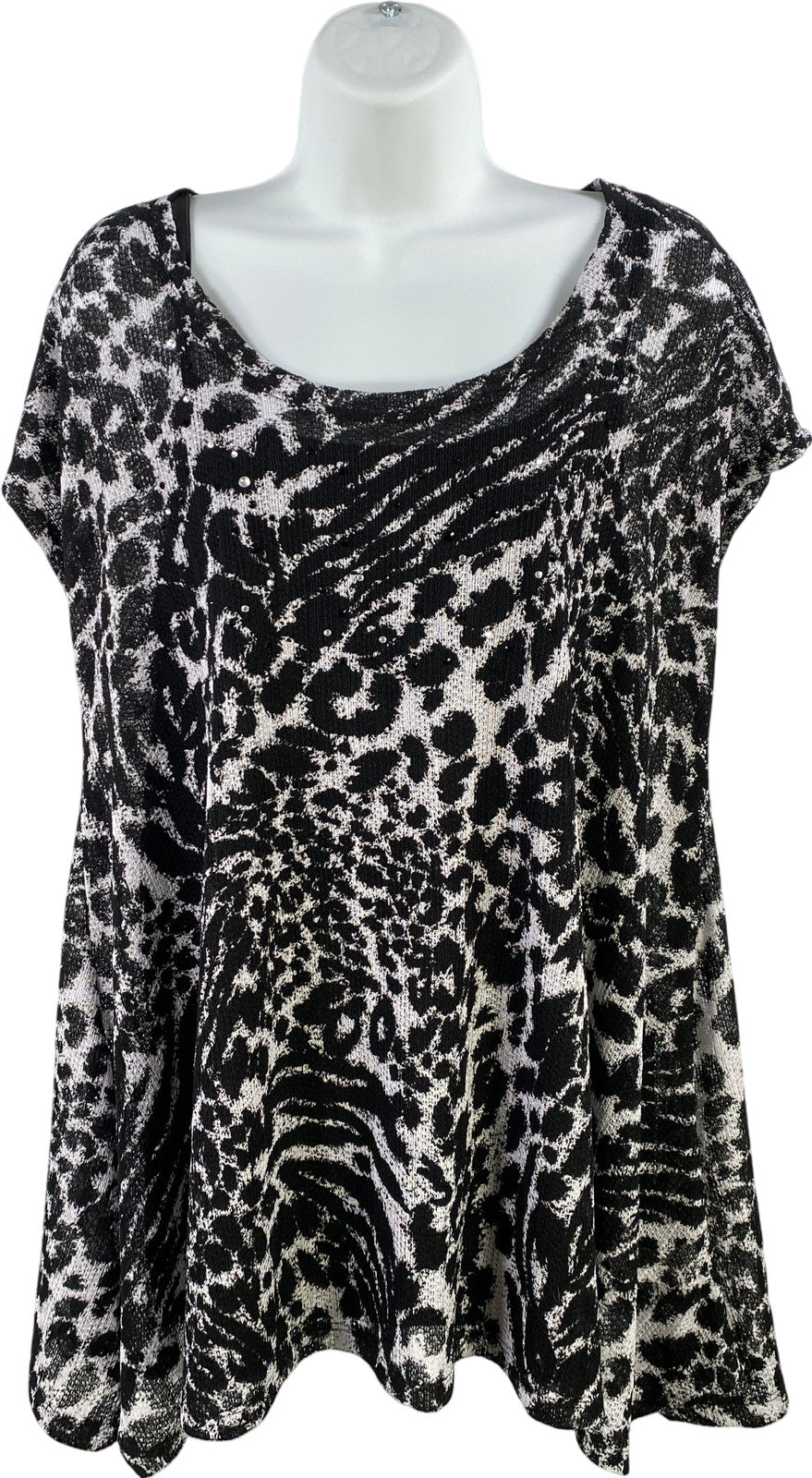 Laura Ashley Women’s Black/White Rhinestone Lined Cap Sleeve Blouse - XL