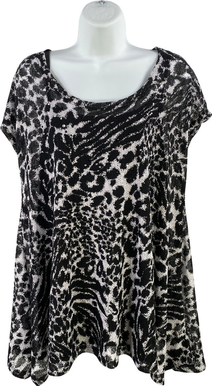 Laura Ashley Women’s Black/White Rhinestone Lined Cap Sleeve Blouse - XL