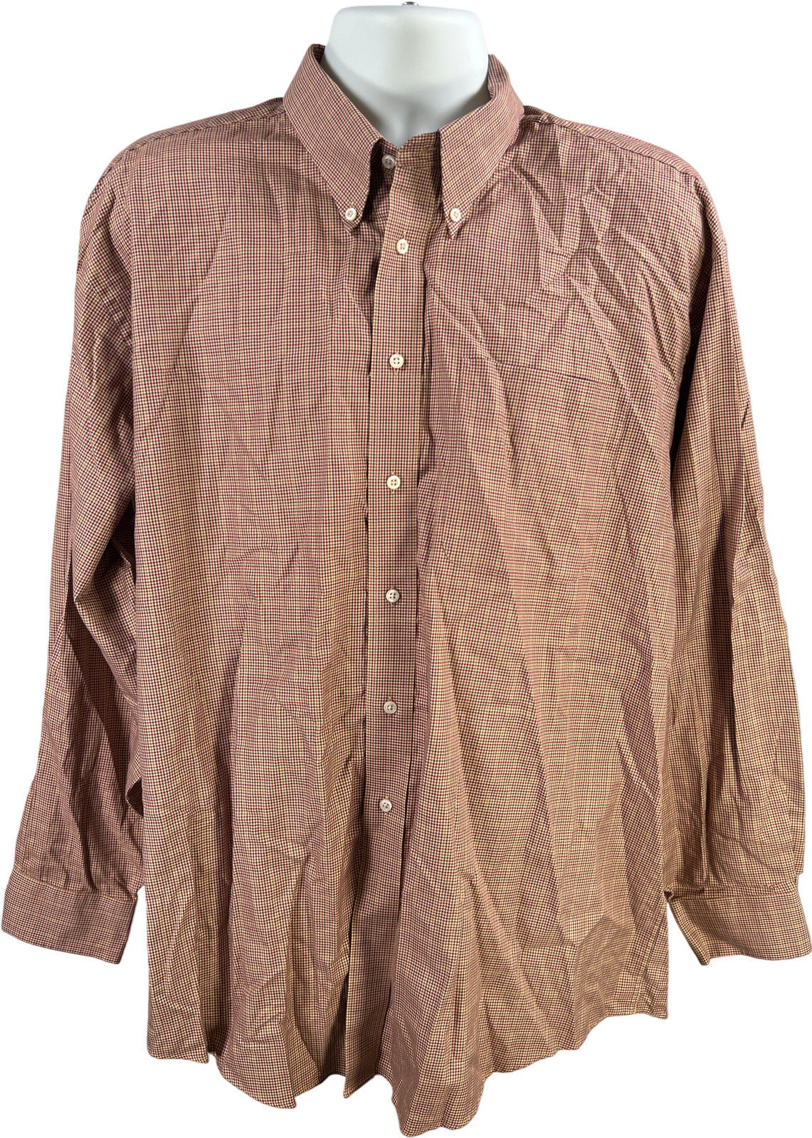 Jos A Bank Men’s Brown/Red Mini Houndstooth Long Sleeve Button Up Shirt - XL