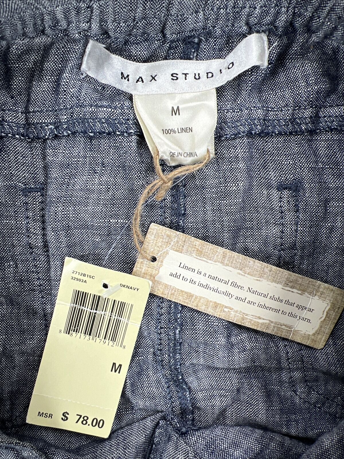 NEW Max Studio Women's Blue Linen Straight Short Skirt - M