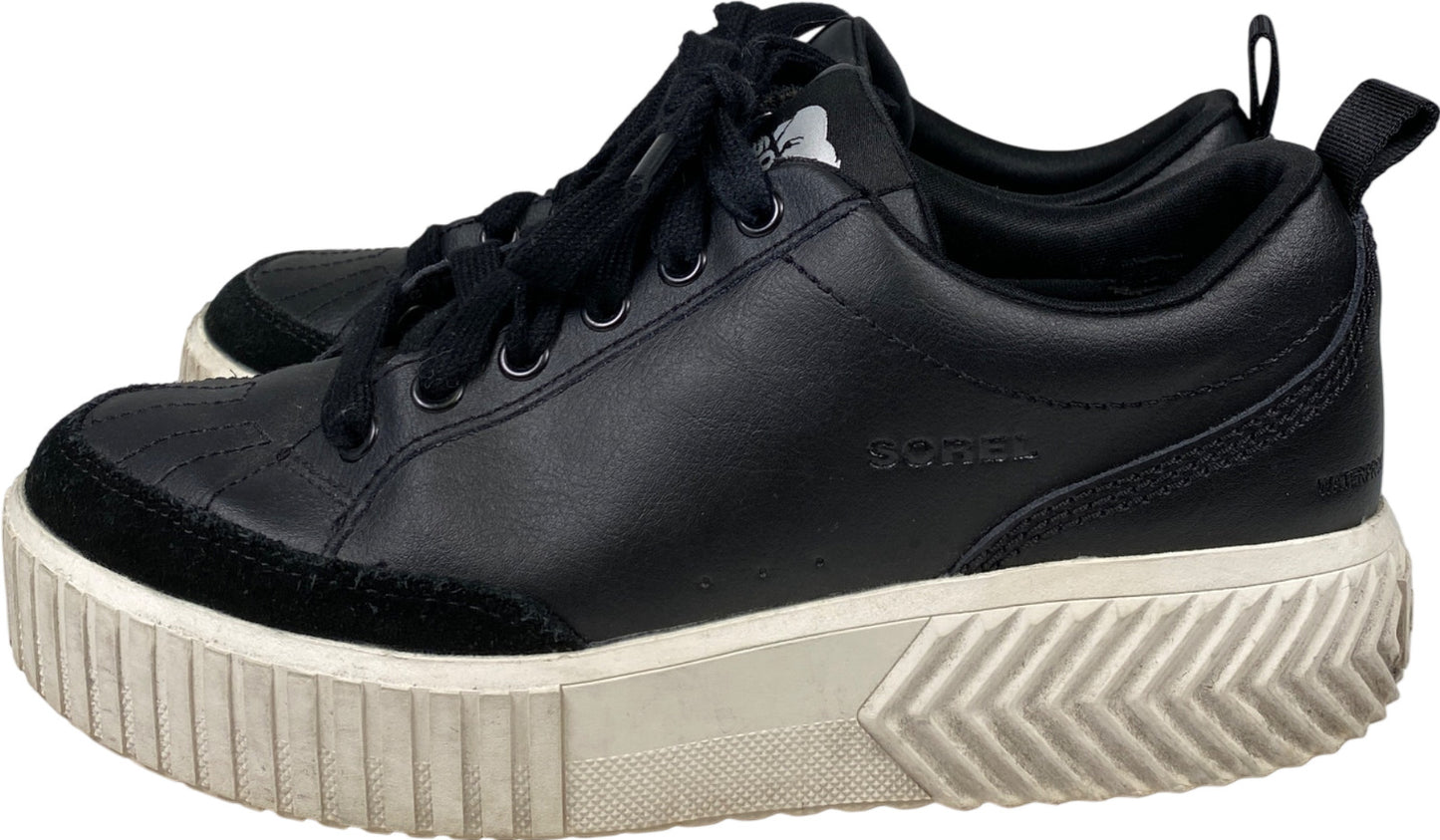 Sorel Women’s Black Leather Ona Ave Waterproof Platform Low Sneakers - 9