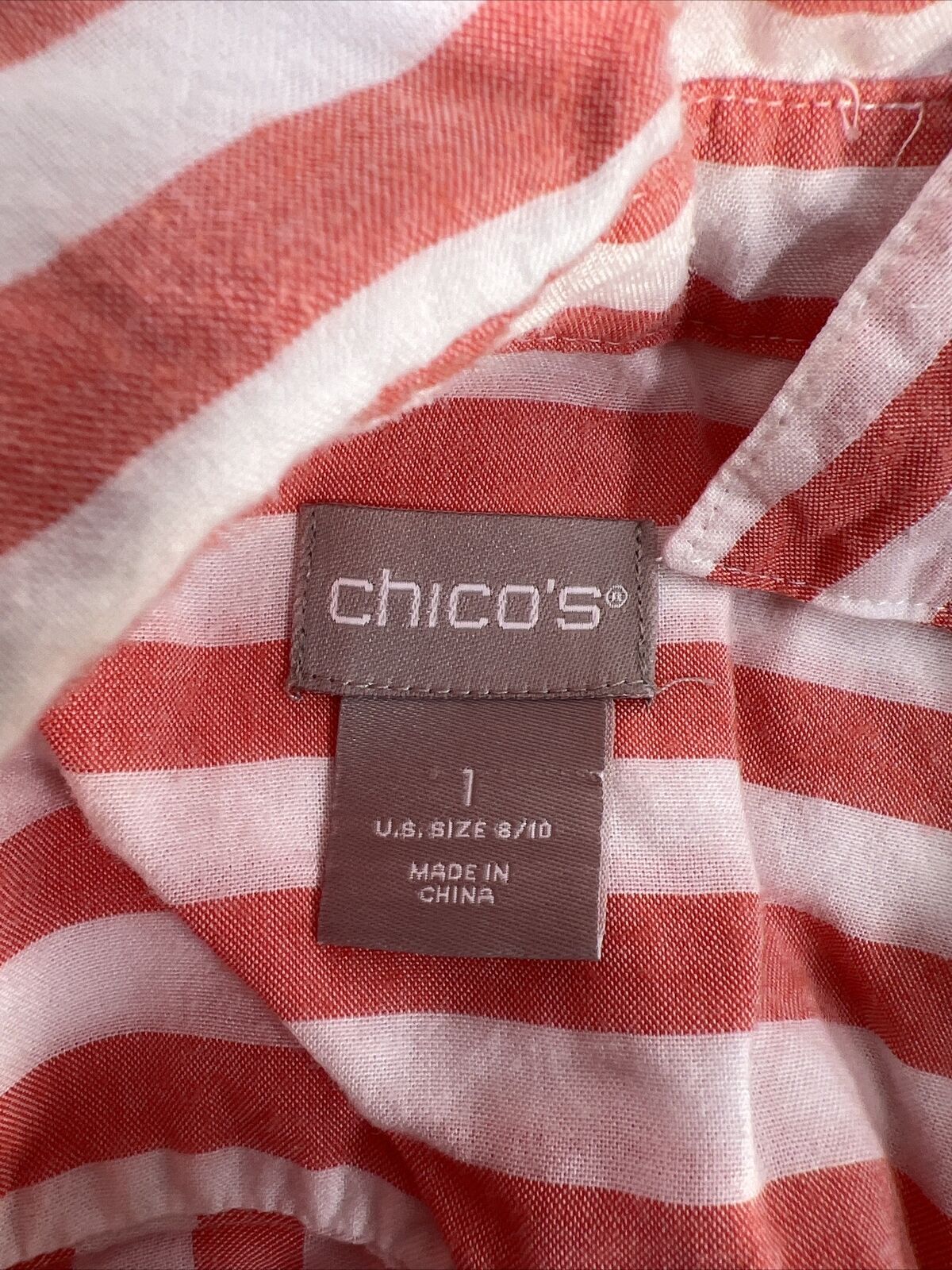 Chico's Camisa tipo túnica de manga larga con botones, color naranja, a rayas, para mujer - 1/US 8