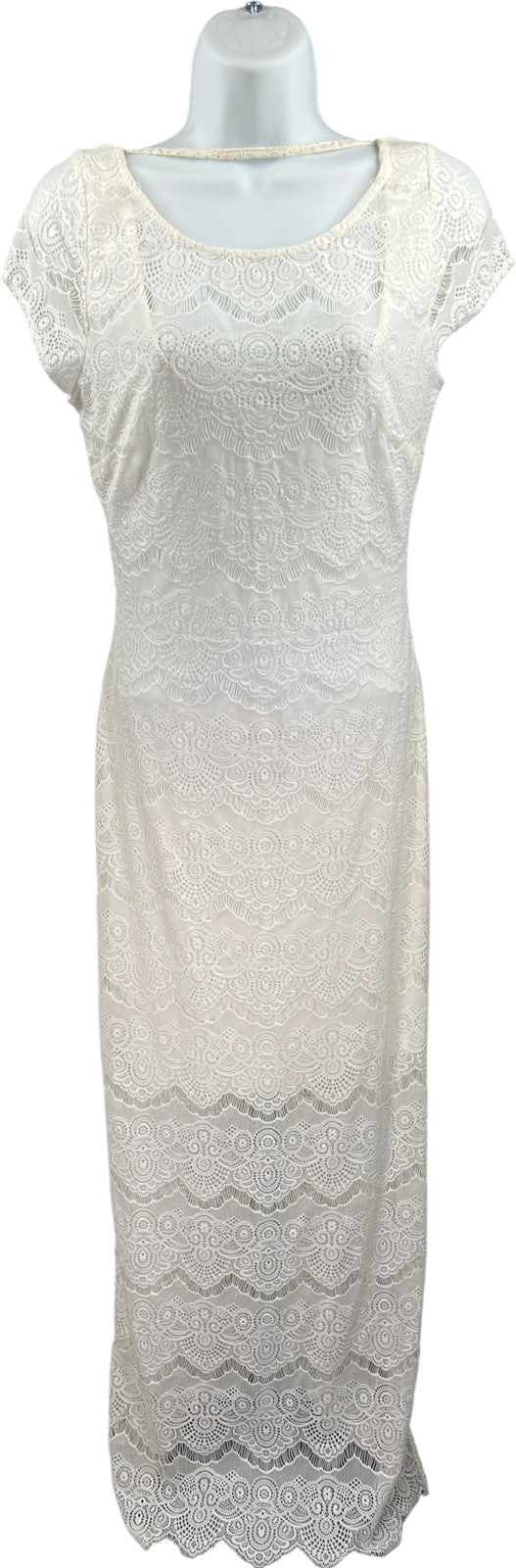 NEW Bebe Women’s White Lace Lined Open Back Maxi Dress - S