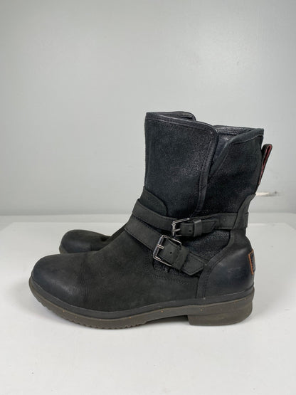 UGG Women’s Black Suede Simmons Shearling Lined Short Mid Calf Boots - 8