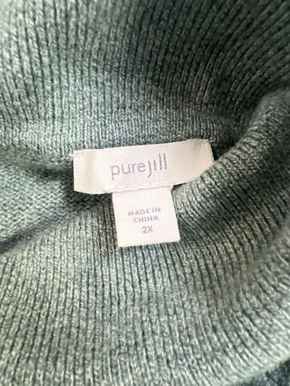 Pure J.Jill Women’s Blue Long Sleeve V-Neck Collared Sweater - Plus 2X