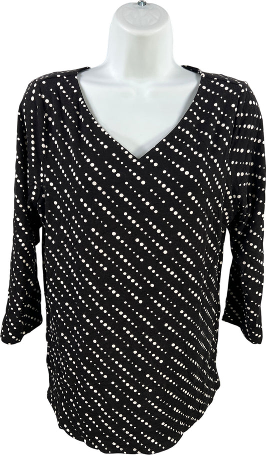Chico’s Women’s Black/White Polka Dot 3/4 Sleeve V-Neck Shirt - 1/US M