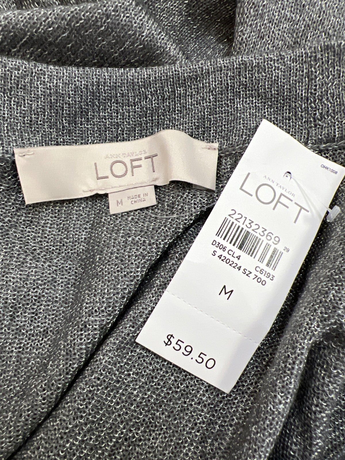 LOFT Women’s Gray Long Sleeve Thin Knit Open Front Cardigan Sweater - M