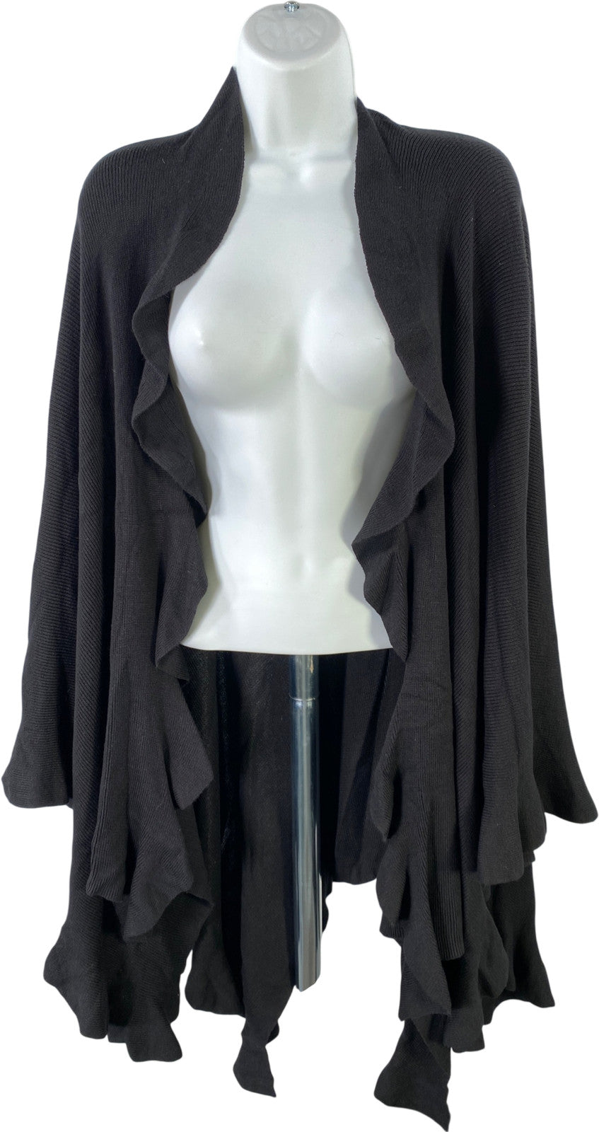 Coldwater Creek Women’s Black Ruffle Trim Wrap Sweater - One Size