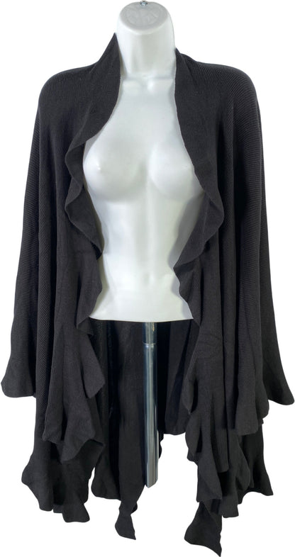 Coldwater Creek Women’s Black Ruffle Trim Wrap Sweater - One Size