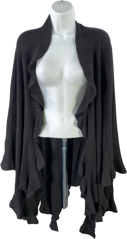 Coldwater Creek Women’s Black Ruffle Trim Wrap Sweater - One Size