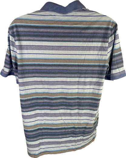 Calvin Klein Men’s Blue Striped Cotton Polo Shirt - L