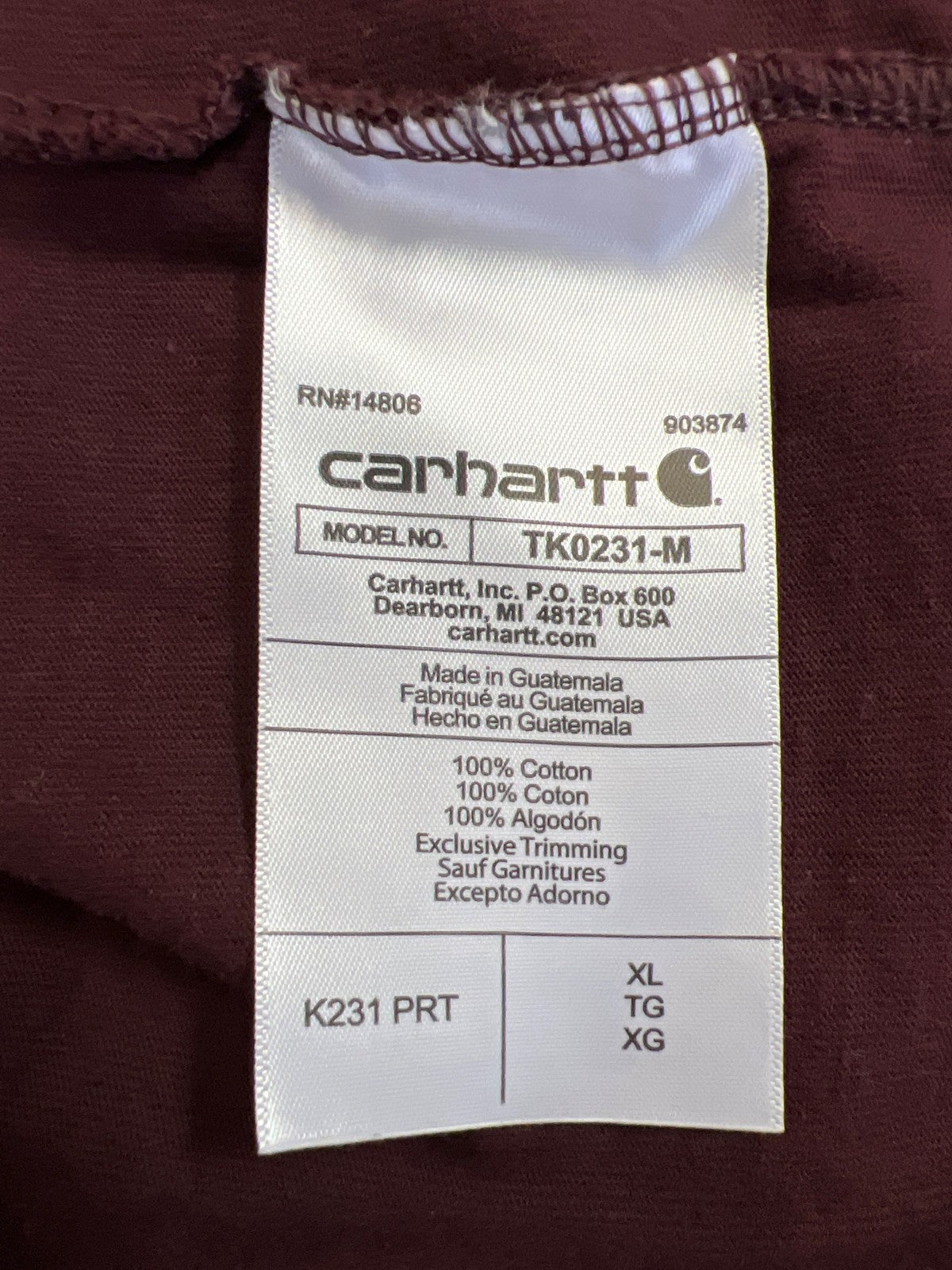 Carhartt Men’s Burgundy Loose Fit Long Sleeve T-Shirt - XL