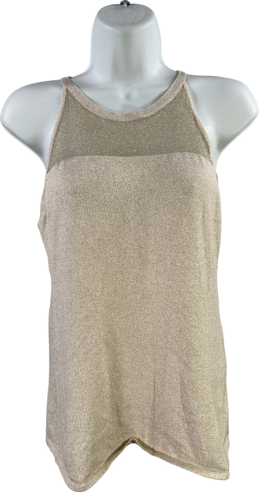 White House Black Market Women’s Ivory/Beige Metallic Tank Top - S