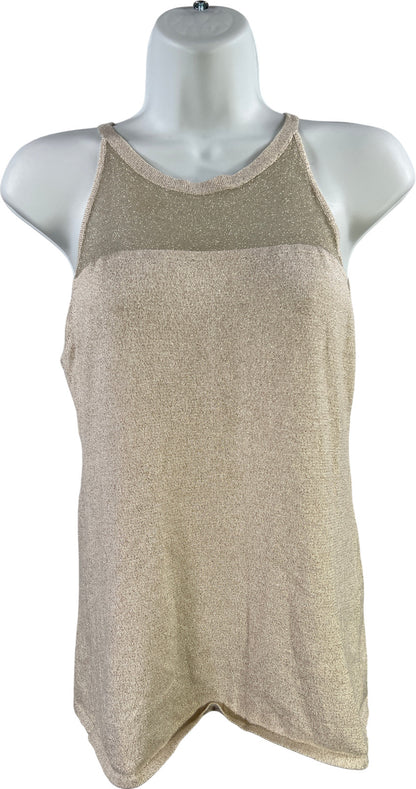 White House Black Market Women’s Ivory/Beige Metallic Tank Top - S