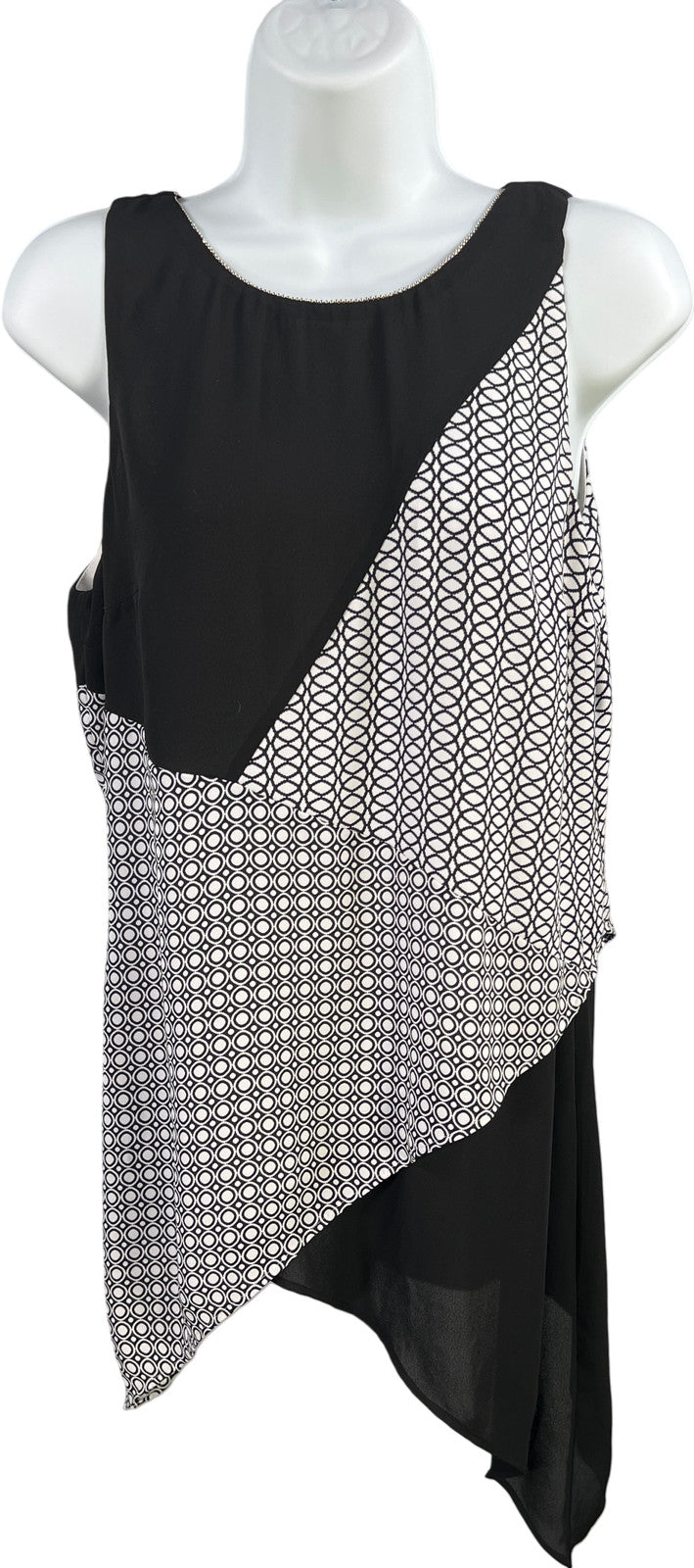 White House Black Market Women’s Black/White Sleeveless Beaded Neck Blouse - S