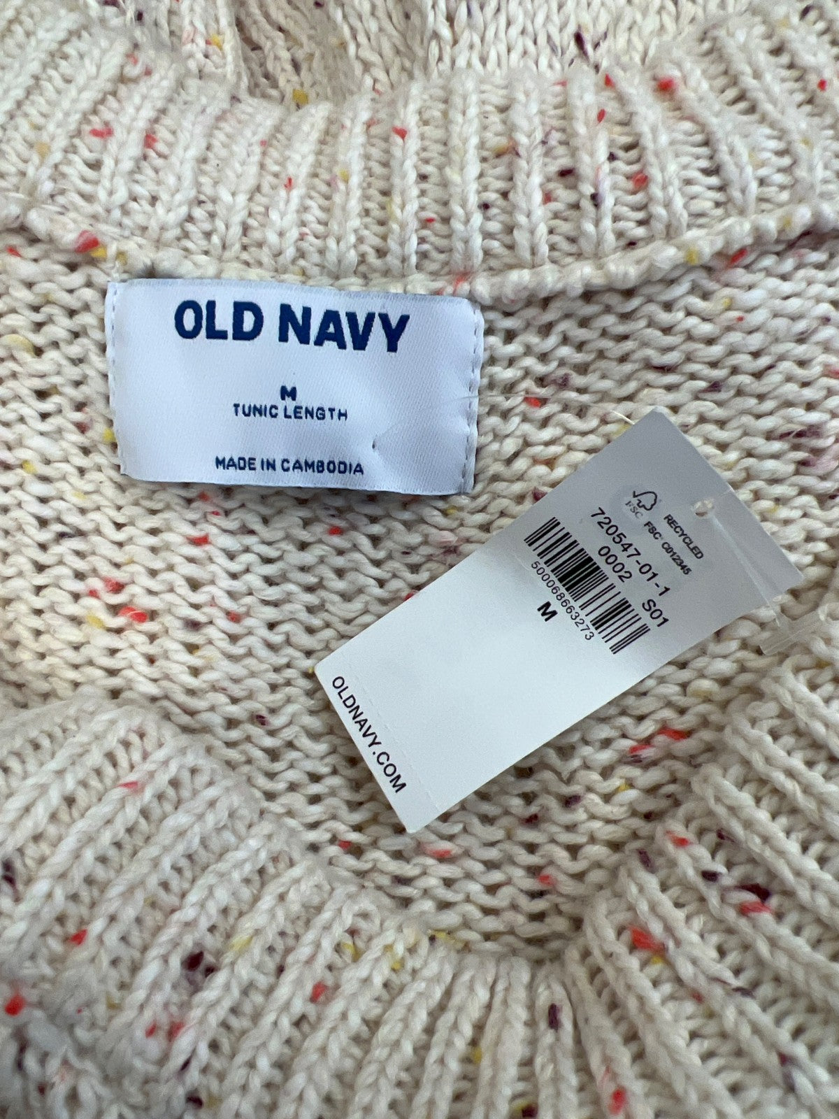 Old Navy Women’s Ivory/Pink Long Sleeve Tunic Sweater - M