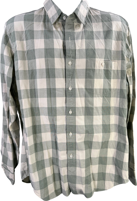 J.Crew Men’s Green/Ivory Plaid Long Sleeve Button Up Shirt - L