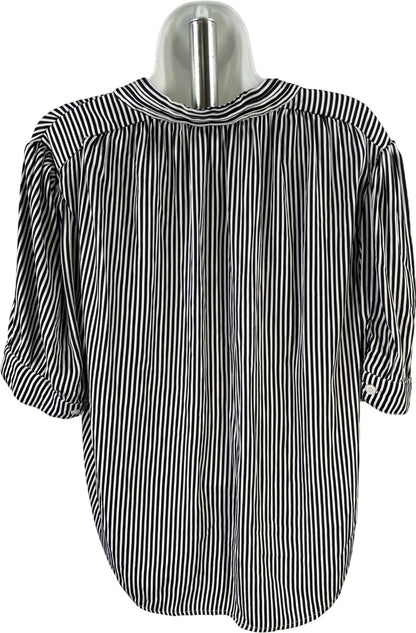 T Tahari Women’s Blue/White Striped Short Sleeve Button Up Blouse - M