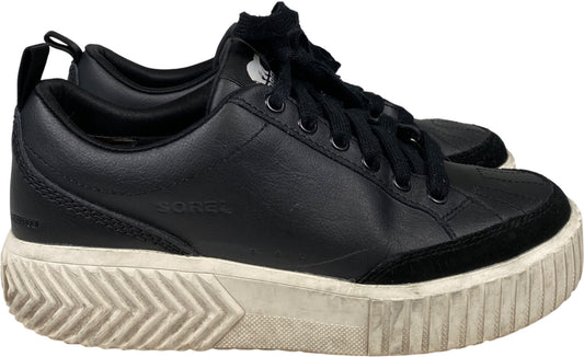 Sorel Women’s Black Leather Ona Ave Waterproof Platform Low Sneakers - 9