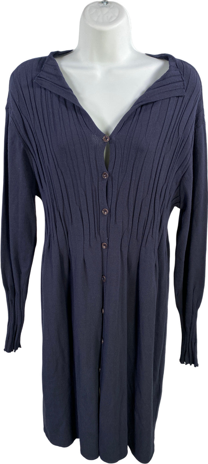 OSKA Women’s Blue Long Sleeve Button Up Long Cardigan Sweater - 2