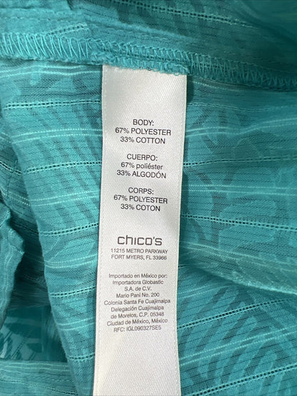 Chico's Camisa azul semitransparente con botones y mangas enrolladas para mujer - 1/US M