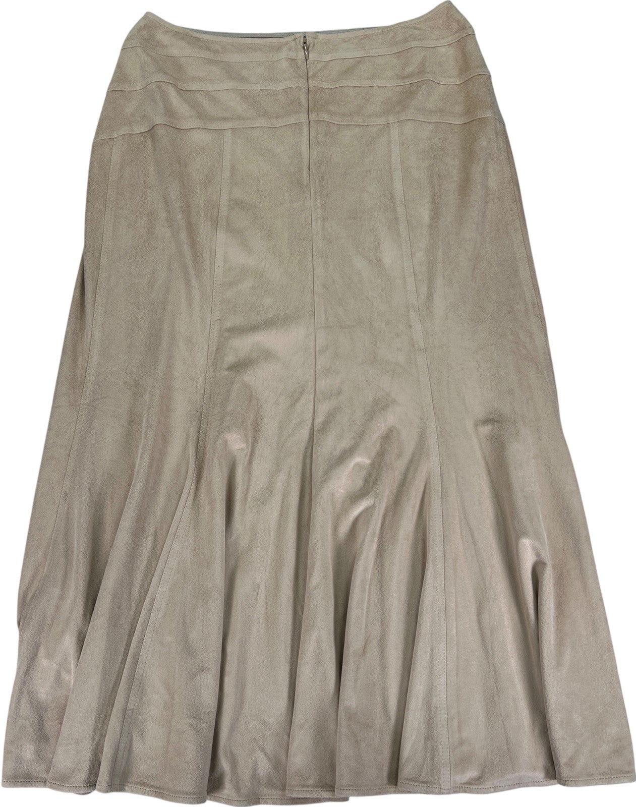 White House Black Market Women’s Beige Faux Suede Godet Midi Skirt - 4